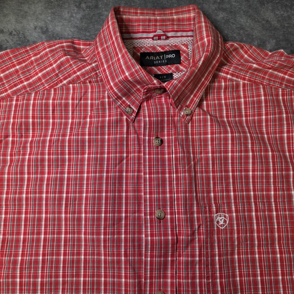 Ariat Pro Series Shirt Mens Large Red Plaid Western Short Sleeve Button Down